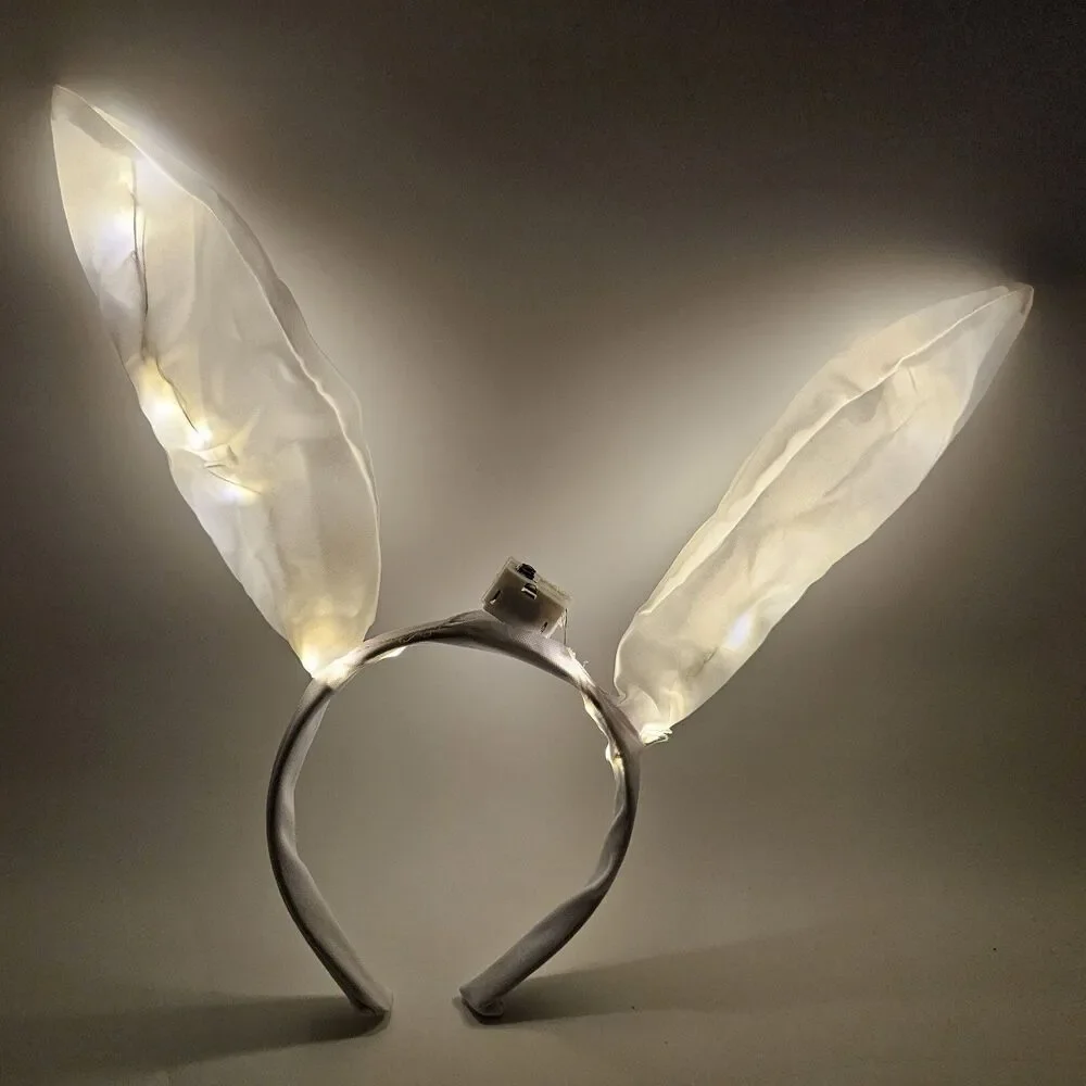 Lot of 2 LED Bunny Ear Headband Lights Halloween Costume Cosplay Black and White
